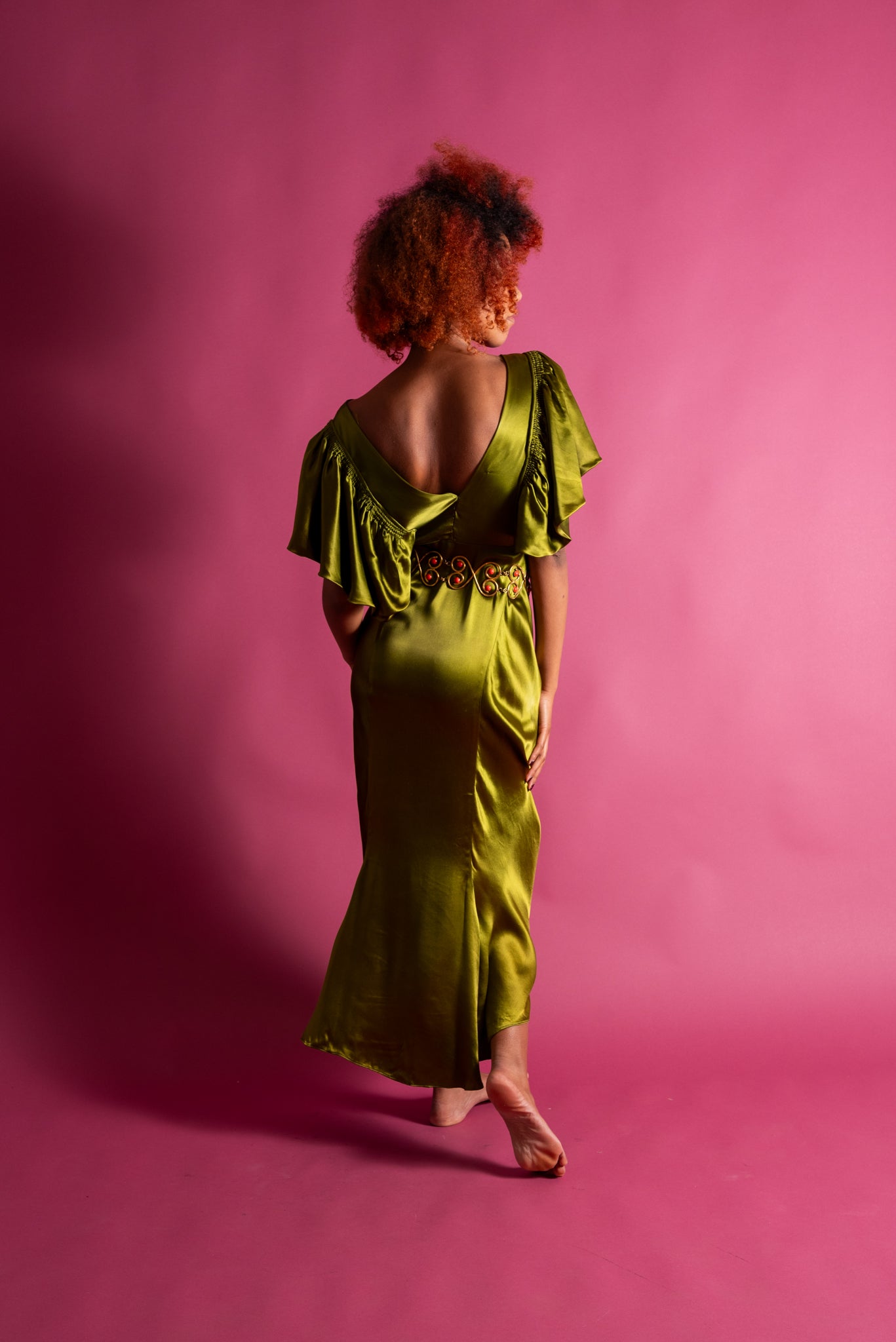 1930s Serpent Green Silk Satin Gown [sm/med]