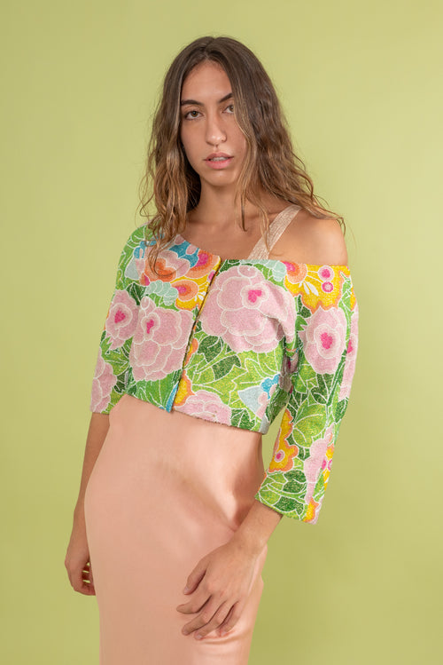 1960s Irene Galitzene Couture Beaded Floral Jacket [sm/med]