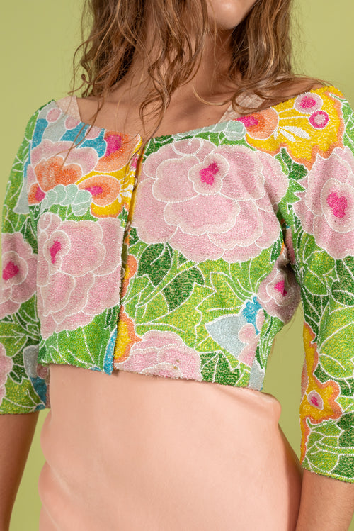 1960s Irene Galitzene Couture Beaded Floral Jacket [sm/med]