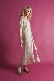 1920s Rayon Crochet Dress and Tassel Belt [sm/med/lrg]