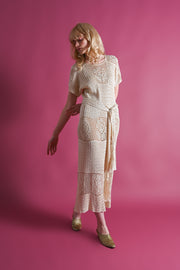 1920s Rayon Crochet Dress and Tassel Belt [sm/med/lrg]