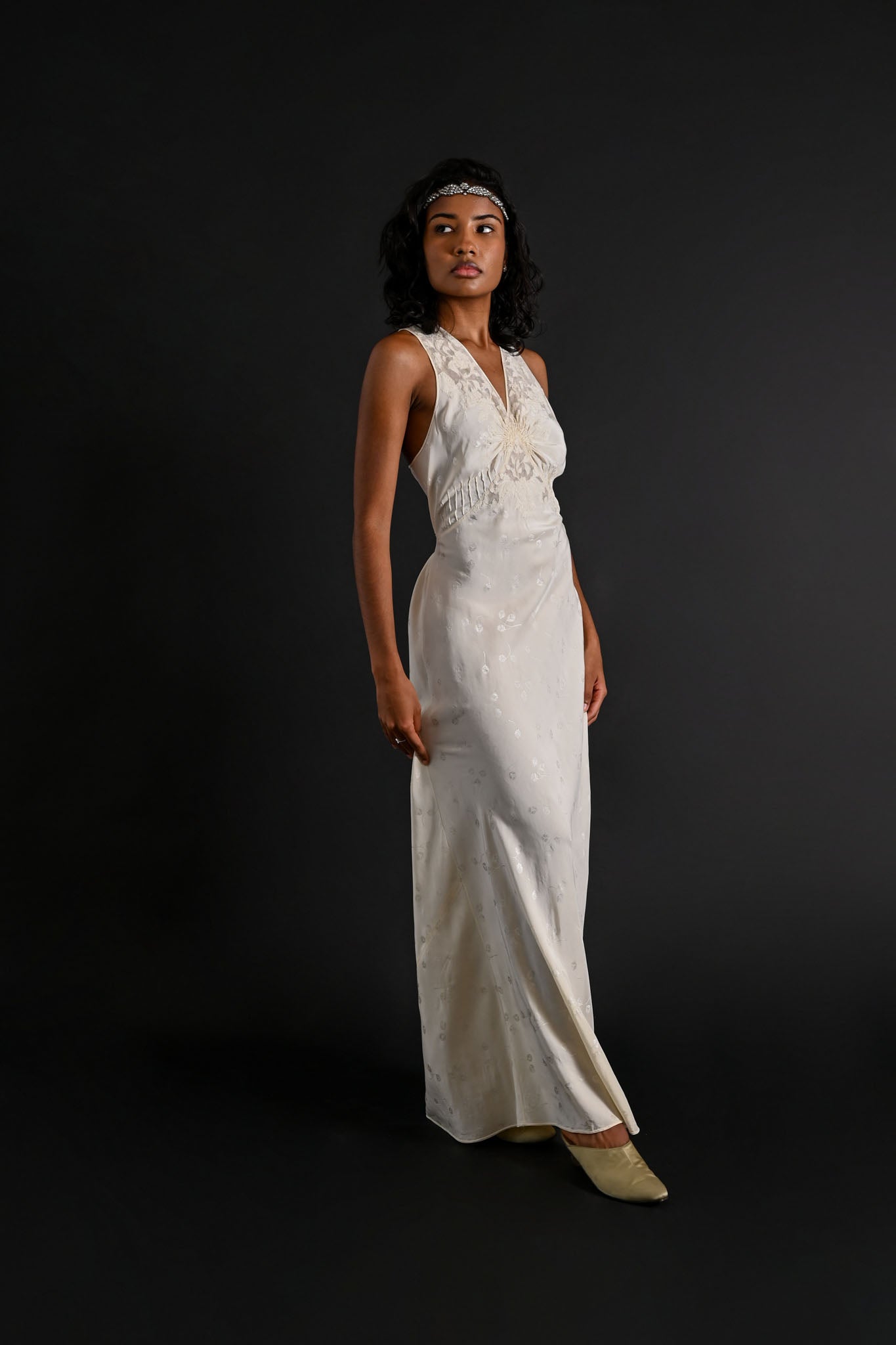 1930s Silk Jacquard X Back Bias Gown [sm/med]