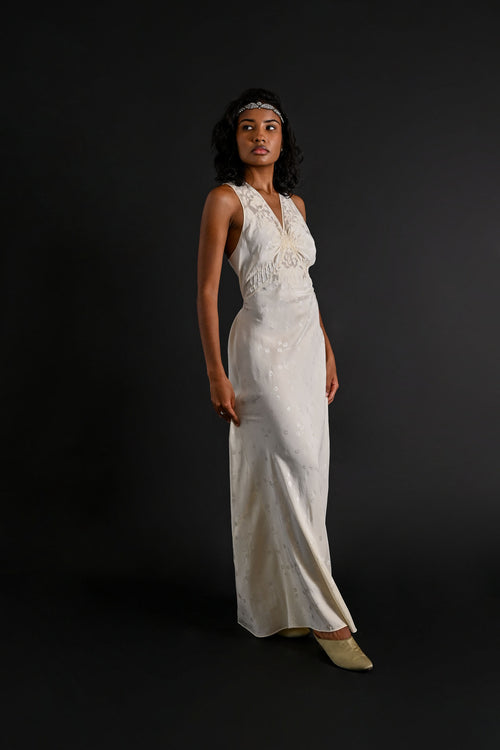 1930s Silk Jacquard X Back Bias Gown [sm/med]