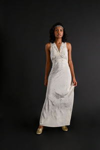 1930s Silk Jacquard X Back Bias Gown [sm/med]