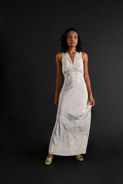 1930s Silk Jacquard X Back Bias Gown [sm/med]