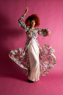1930s Silk Chiffon Balloon Sleeve Cutaway Gown [xs/sm]