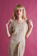 1920s Rayon Crochet Dress and Tassel Belt [sm/med/lrg]