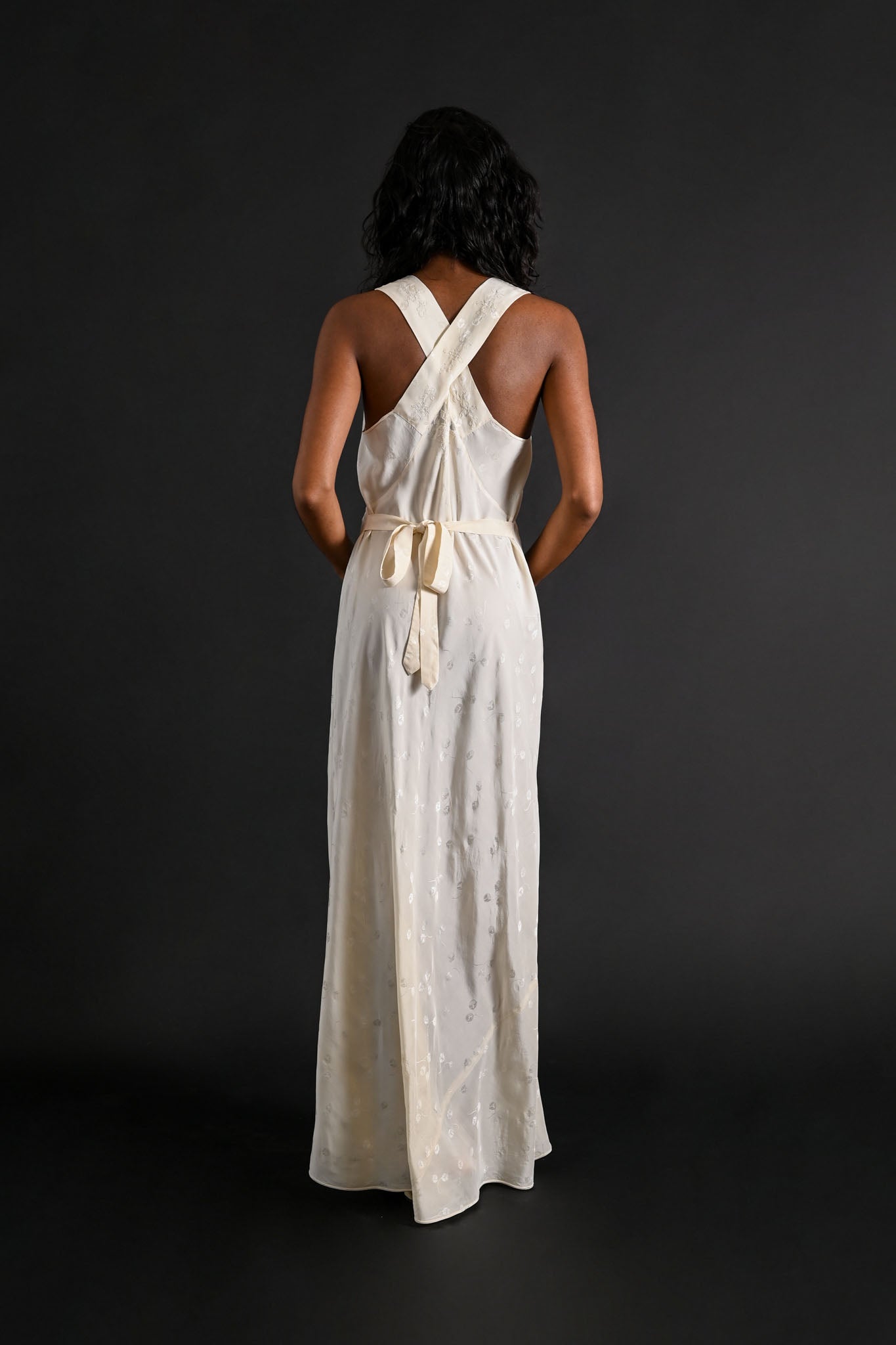 1930s Silk Jacquard X Back Bias Gown [sm/med]