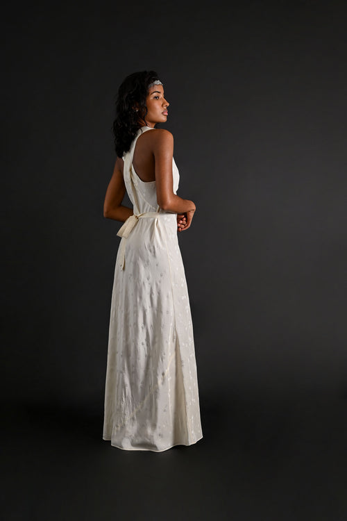 1930s Silk Jacquard X Back Bias Gown [sm/med]