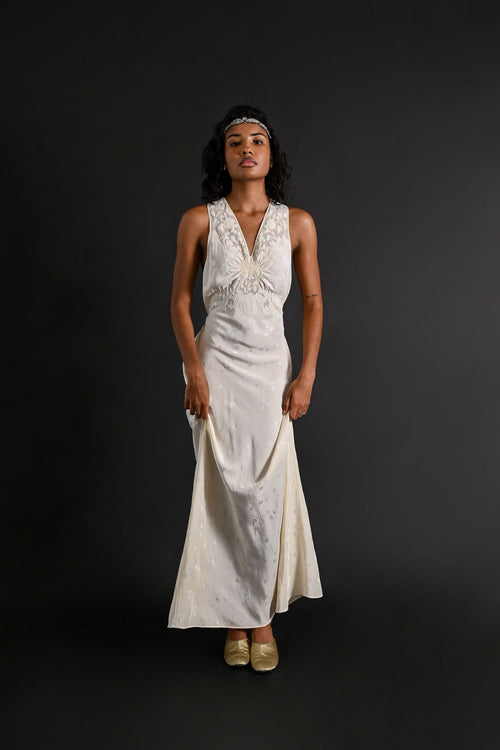 1930s Silk Jacquard X Back Bias Gown [sm/med]