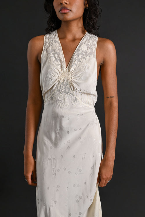 1930s Silk Jacquard X Back Bias Gown [sm/med]