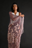 1920s Silk Velvet + Silver Lamé Lace Fringe Shawl