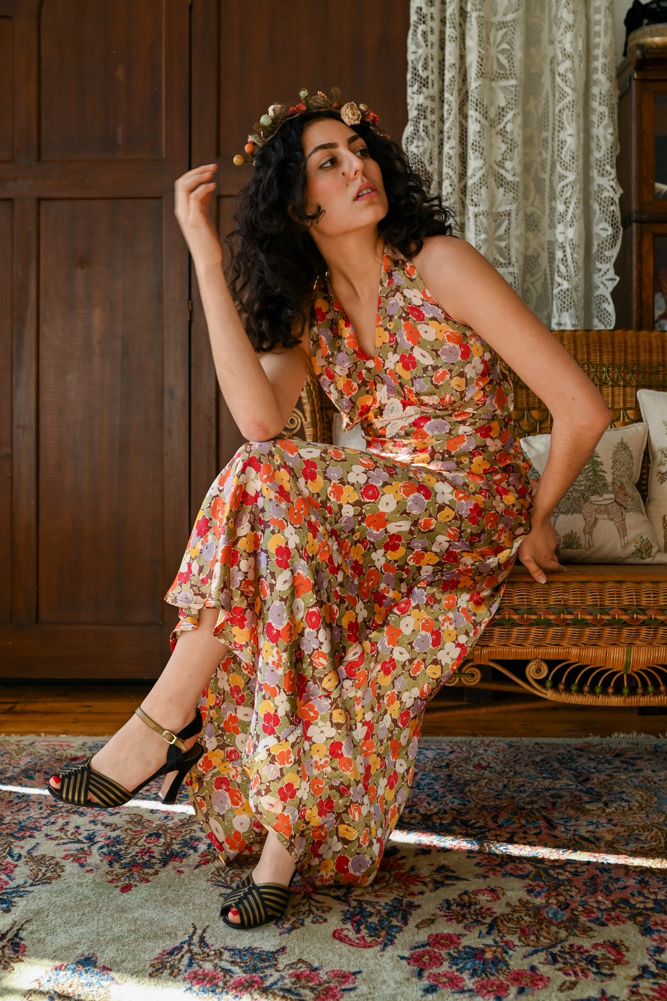 vintage floral silk dress 30s Floral Silk Gown
