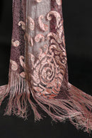 1920s Silk Velvet + Silver Lamé Lace Fringe Shawl