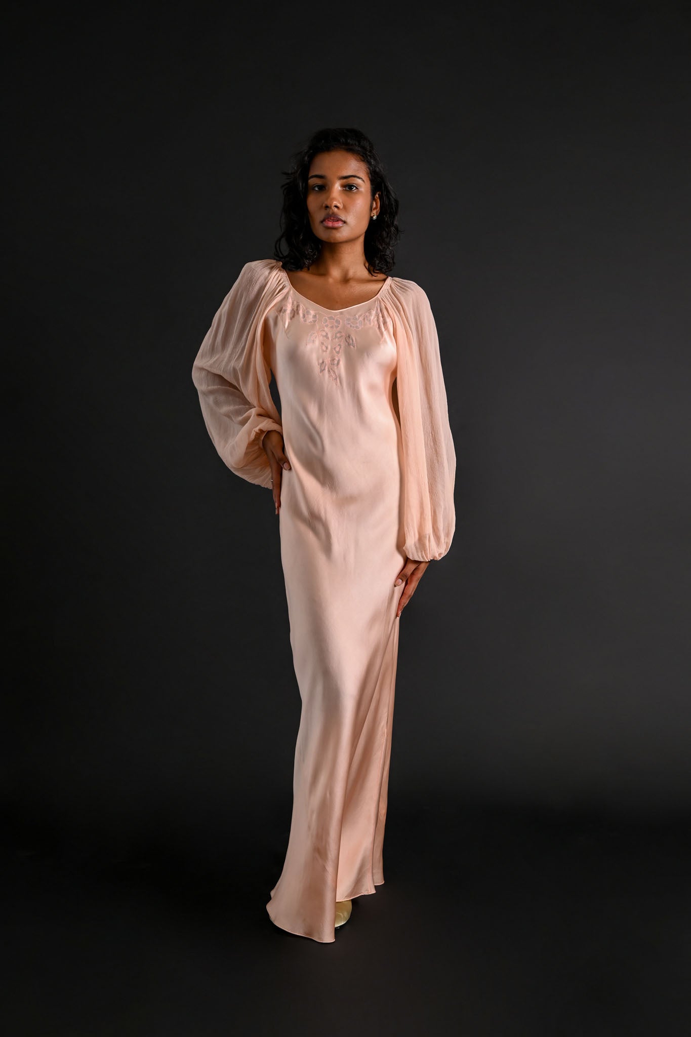1930s Italian Balloon Sleeve Silk Bias Gown [xs/sm/med]