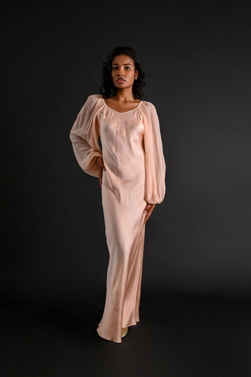 1930s Italian Balloon Sleeve Silk Bias Gown [xs/sm/med]