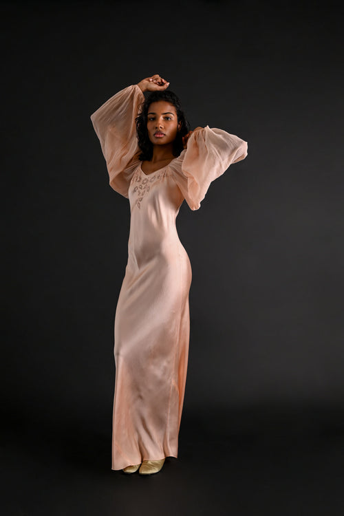 1930s Italian Balloon Sleeve Silk Bias Gown [xs/sm/med]