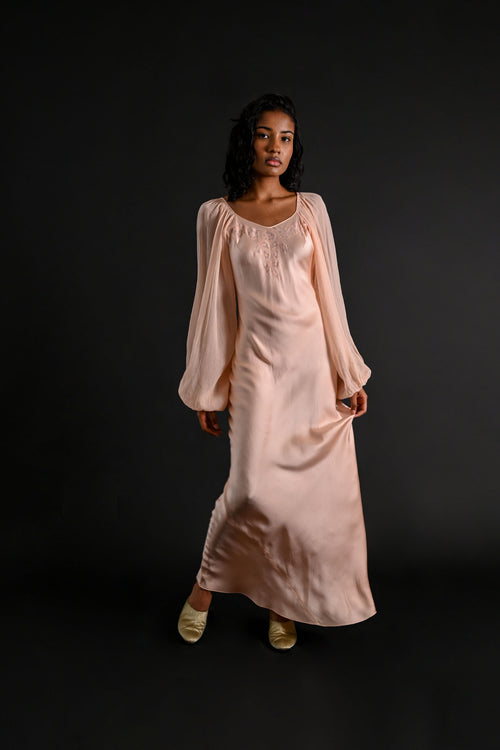 1930s Italian Balloon Sleeve Silk Bias Gown [xs/sm/med]