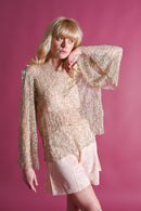 1930s Angel Sleeve Lace Gelatin Sequin Blouse [med/lrg/xl]