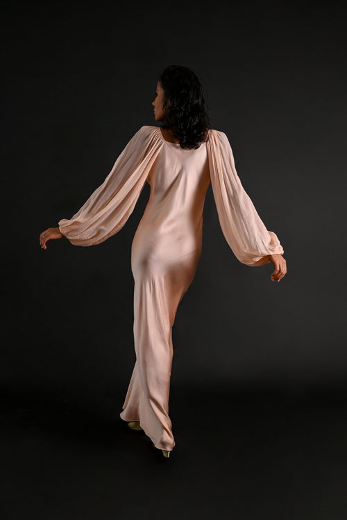 1930s Italian Balloon Sleeve Silk Bias Gown [xs/sm/med]