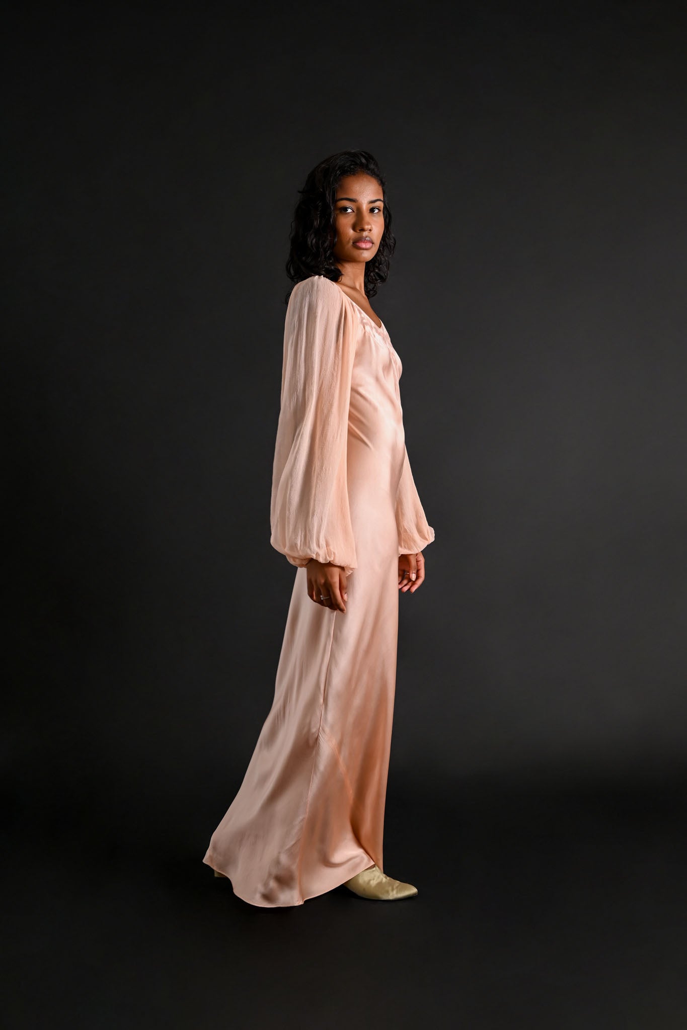 1930s Italian Balloon Sleeve Silk Bias Gown [xs/sm/med]