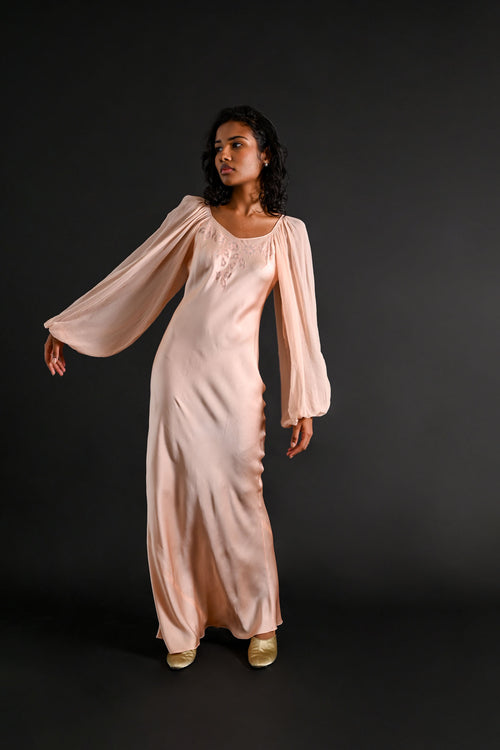 1930s Italian Balloon Sleeve Silk Bias Gown [xs/sm/med]