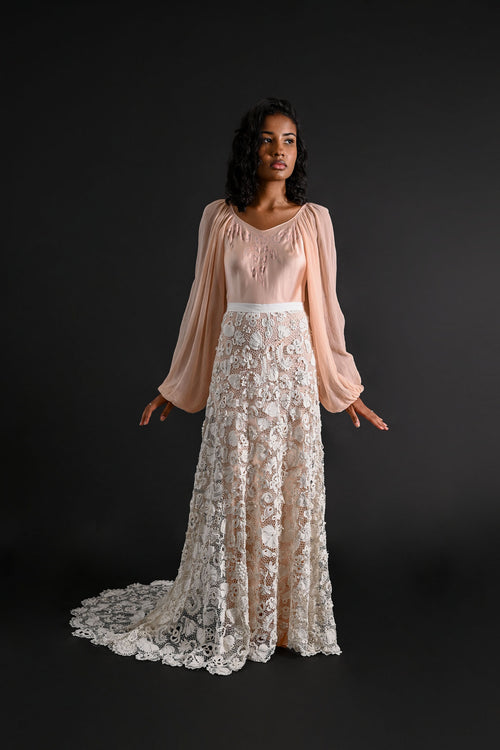 1900s Masterwork Irish Crochet Trained Bridal Skirt [xs/sm/med]