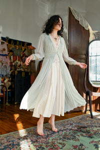 1930s Blue Honeycomb Smocked Peignoir [xs/sm/med]