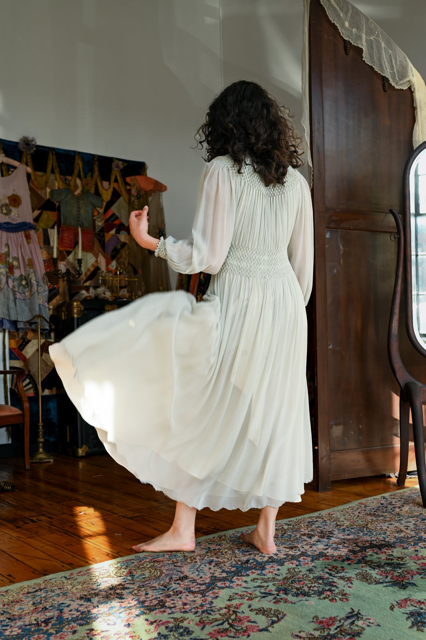 1930s Blue Honeycomb Smocked Peignoir [xs/sm/med]