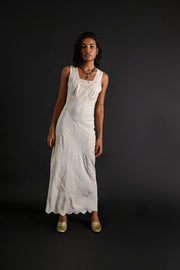 1930s Ivory Silk Jacquard Hand Embroidered Gown [xs/sm]