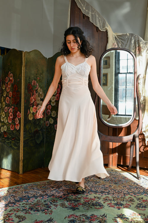 1930s Silk Crepe Tie Back Plunge Gown [xs/sm]