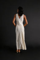 1930s Ivory Silk Jacquard Hand Embroidered Gown [xs/sm]