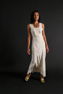 1930s Ivory Silk Jacquard Hand Embroidered Gown [xs/sm]