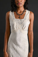 1930s Ivory Silk Jacquard Hand Embroidered Gown [xs/sm]