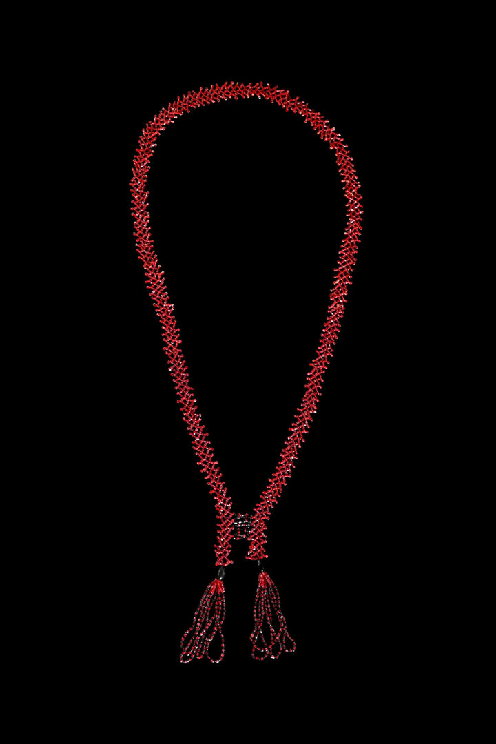 1920s Red + Black Handbeaded Tassel Sautoir