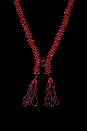 1920s Red + Black Handbeaded Tassel Sautoir