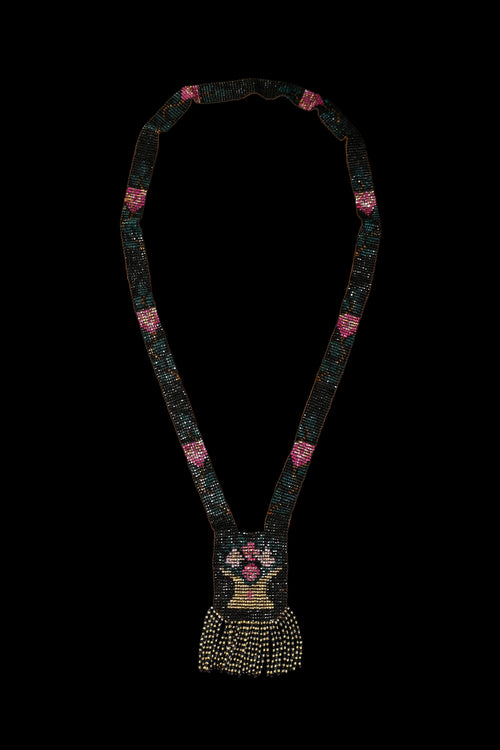 1920s Hand Beaded Flower Basket Sautoir