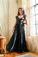 1940s Fischer's Black Silk Plunge Gown [med/lrg]
