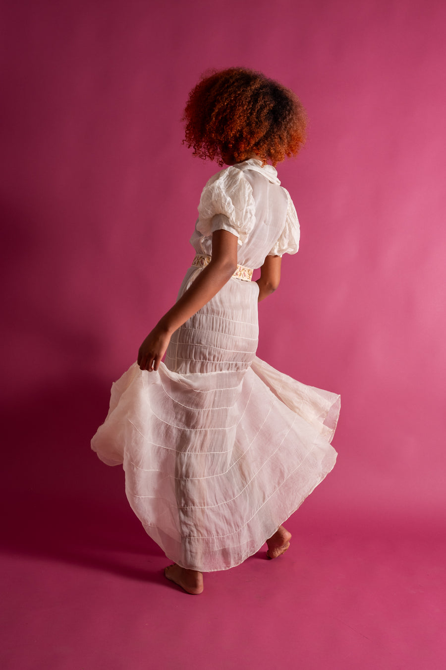 1930s Silk Organza Chevron Trumpet gown [xs/sm]