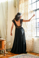 1940s Fischer's Black Silk Plunge Gown [med/lrg]
