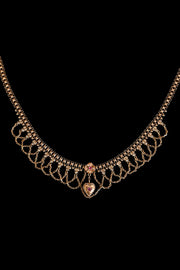 c1900 14k Ruby and Pearl Heart Festoon Necklace