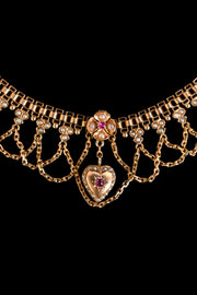 c1900 14k Ruby and Pearl Heart Festoon Necklace