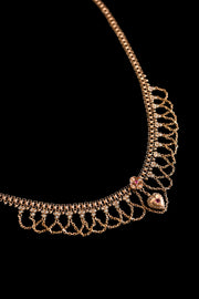 c1900 14k Ruby and Pearl Heart Festoon Necklace