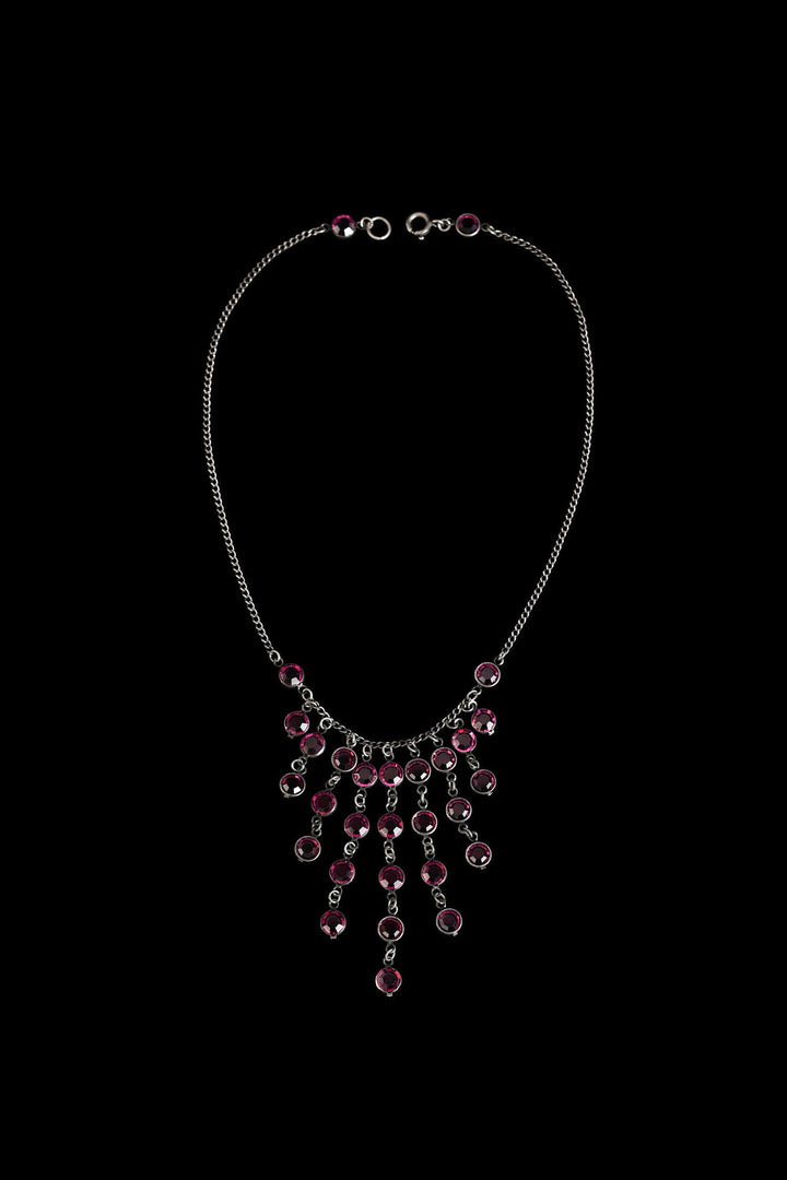 1930s Magenta Paste Fringe Necklace