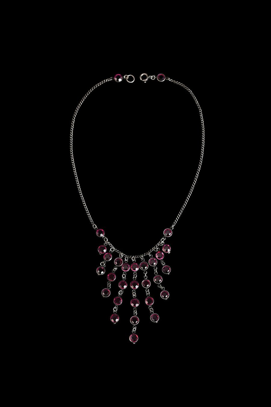 1930s Magenta Paste Fringe Necklace