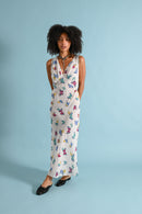 1940s Rayon Chiffon Butterfly Print Gown [sm/med]