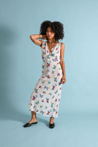 1940s Rayon Chiffon Butterfly Print Gown [sm/med]