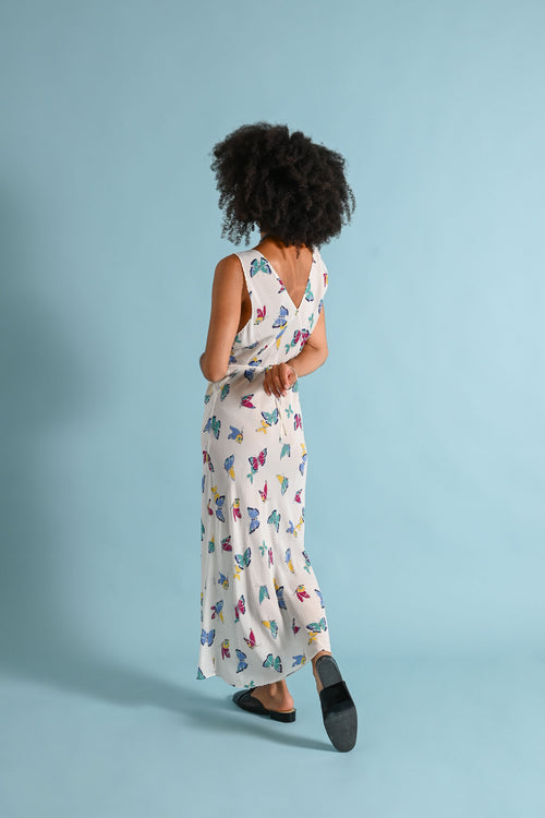 1940s Rayon Chiffon Butterfly Print Gown [sm/med]