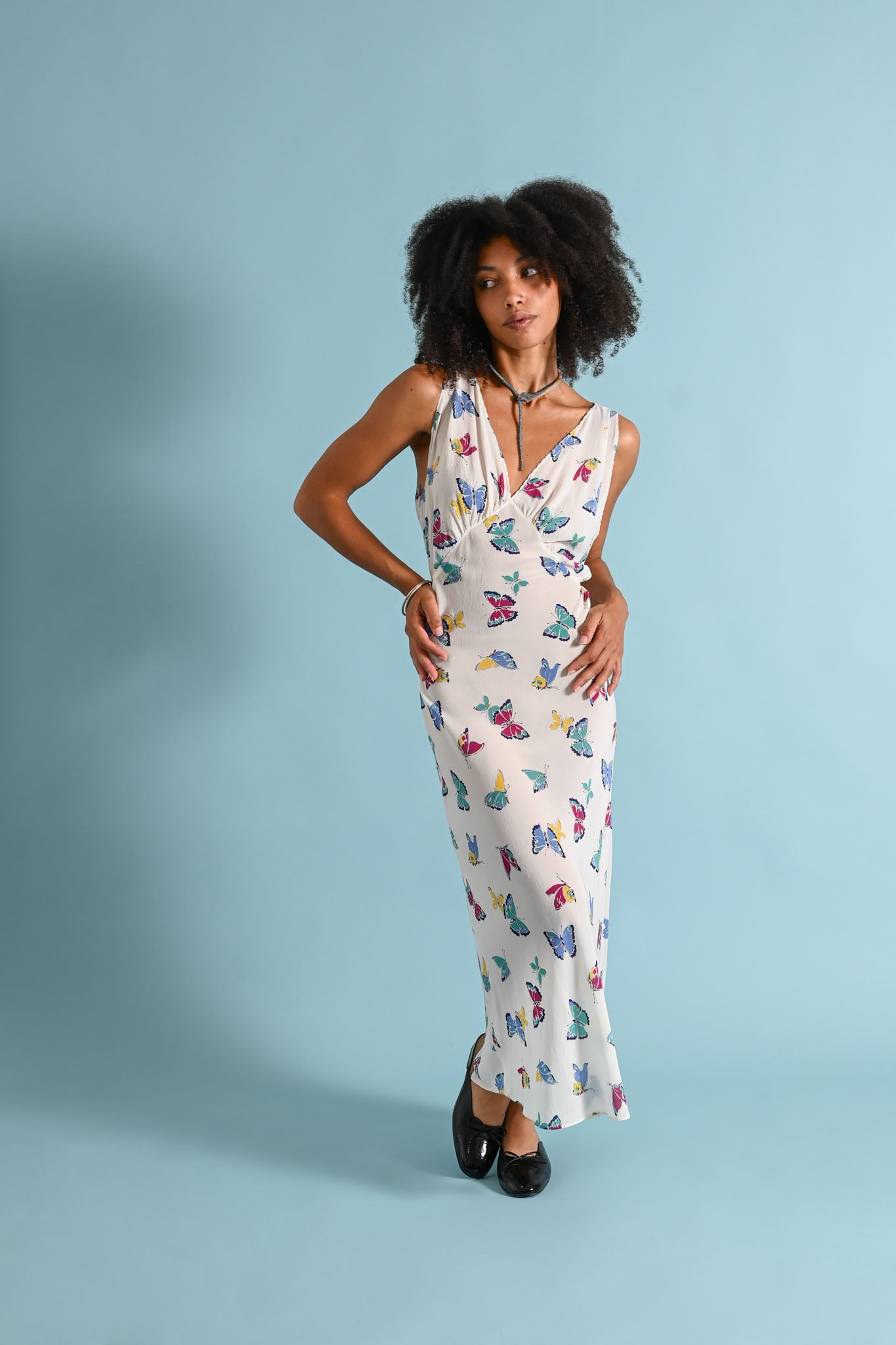 1940s Rayon Chiffon Butterfly Print Gown [sm/med]