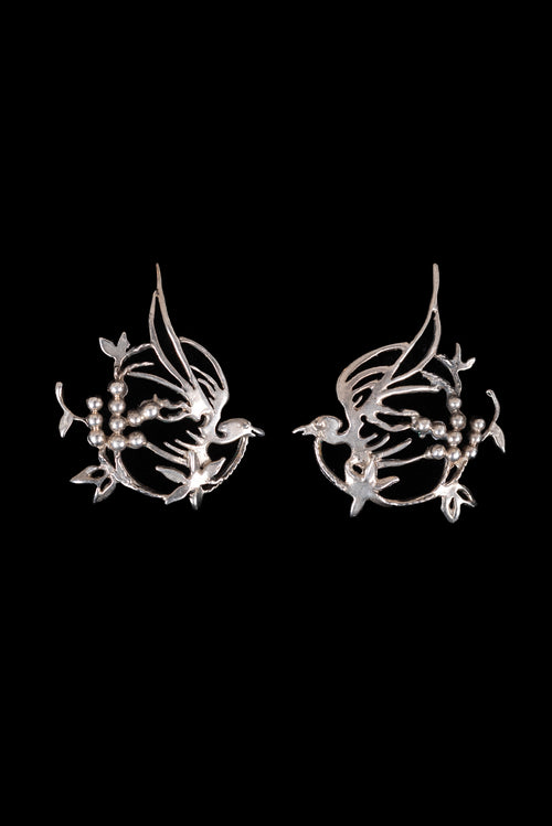 Sterling Midcentury Artisan Bird in Flight Earrings